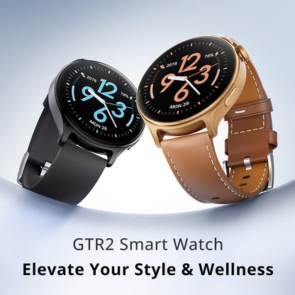 Montre intelligente Runmefit GTR2 - Tracker de santé, de forme physique et d'activité, avec bouton de raccourci, bracelet en cuir