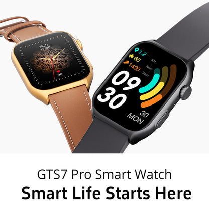 Runmefit GTS7 Pro Smart Watch - Health, Fitness and Activity Tracker, with Shortcut Button, Leather Band