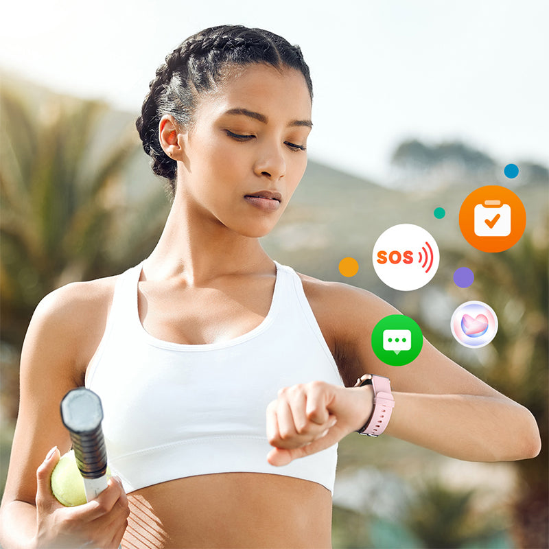 Montre intelligente Runmefit GTS7 Pro - Tracker de santé, de forme physique et d'activité, avec bouton de raccourci, bracelet en acier