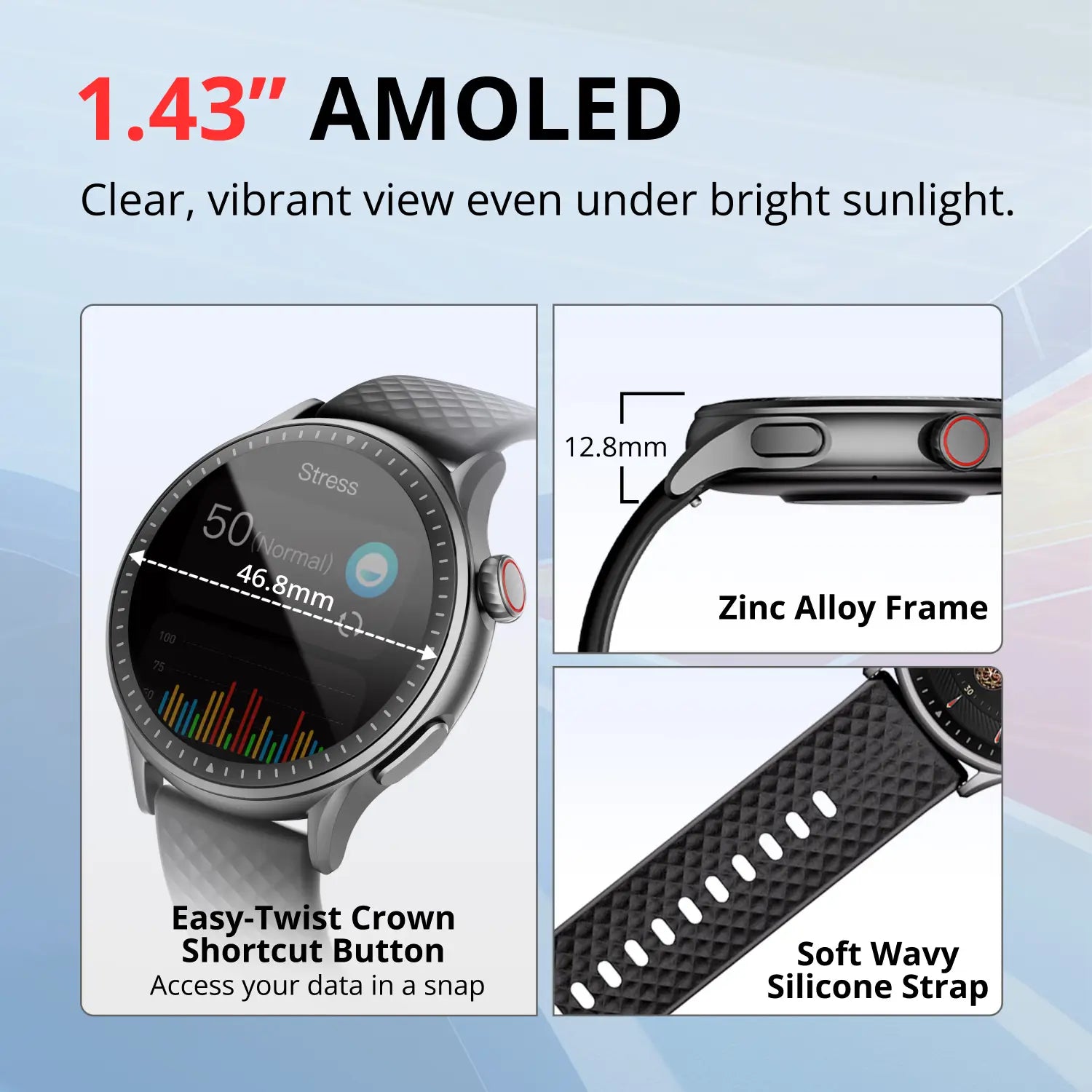 <tc>Runmefit</tc> Reloj deportivo inteligente GTR3 AMOLED con correa de cuero
