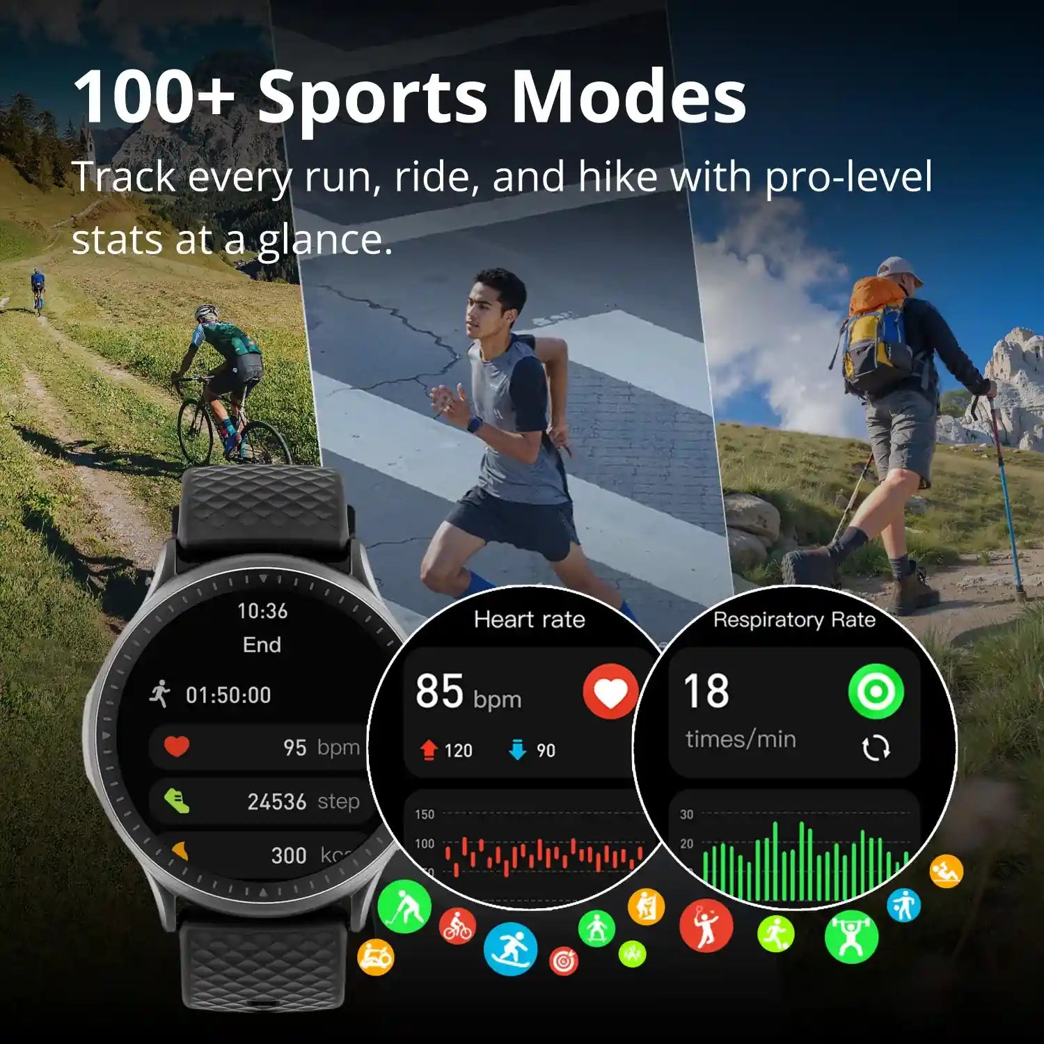 <tc>Runmefit</tc> Reloj deportivo inteligente GTR3 AMOLED con correa de cuero